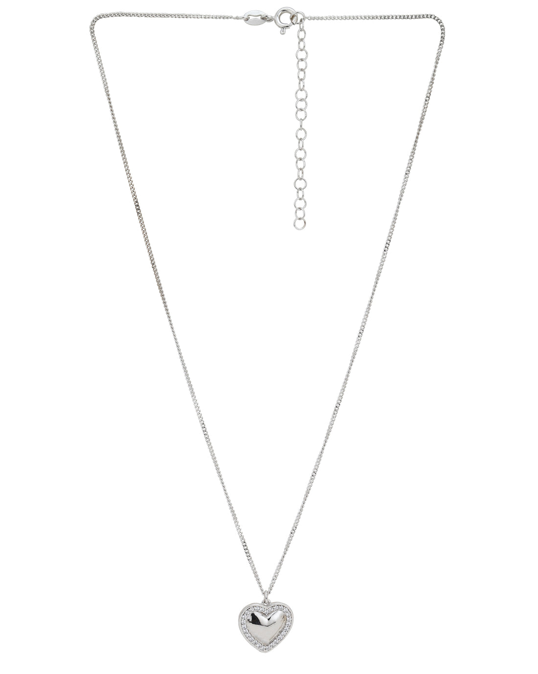 925 Sterling Silver Rhodium Plated with CZ Heart Pendant with Chain for women