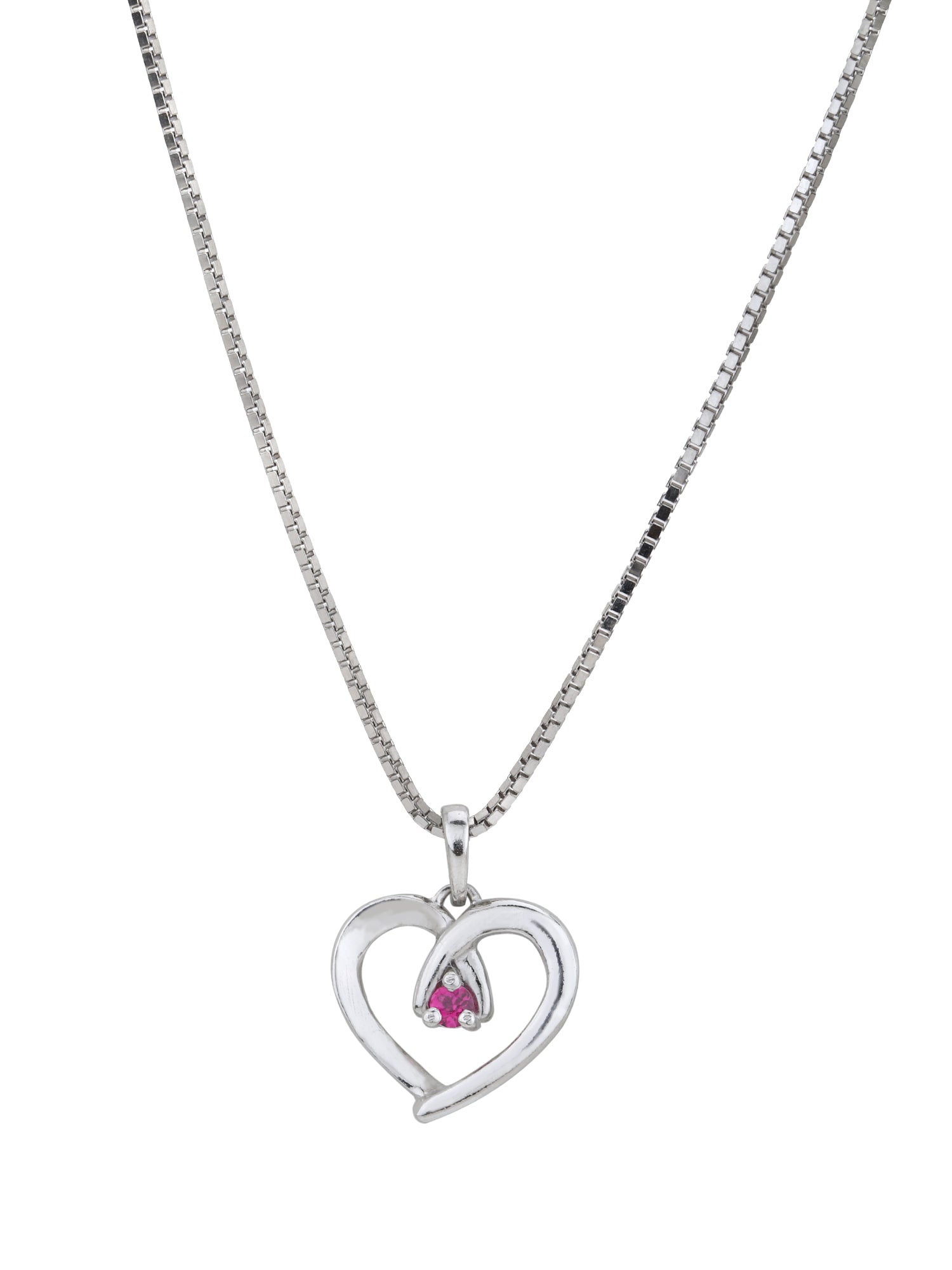 925 Sterling Silver Rhodium Plated with CZ Heart Pendant with Chain