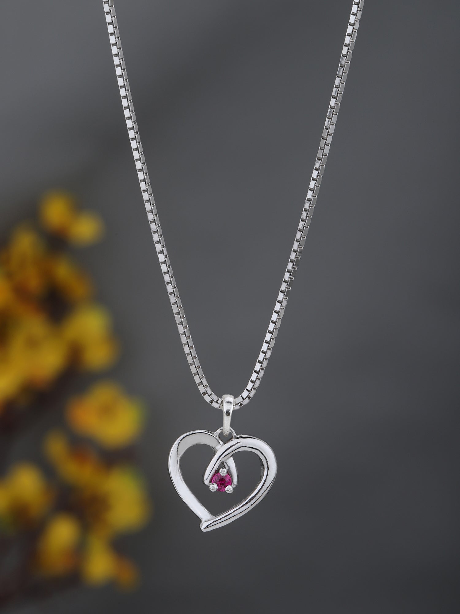 925 Sterling Silver Rhodium Plated with CZ Heart Pendant with Chain