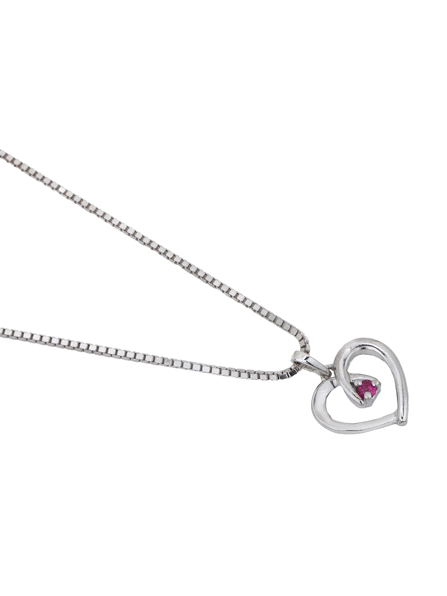 925 Sterling Silver Rhodium Plated with CZ Heart Pendant with Chain