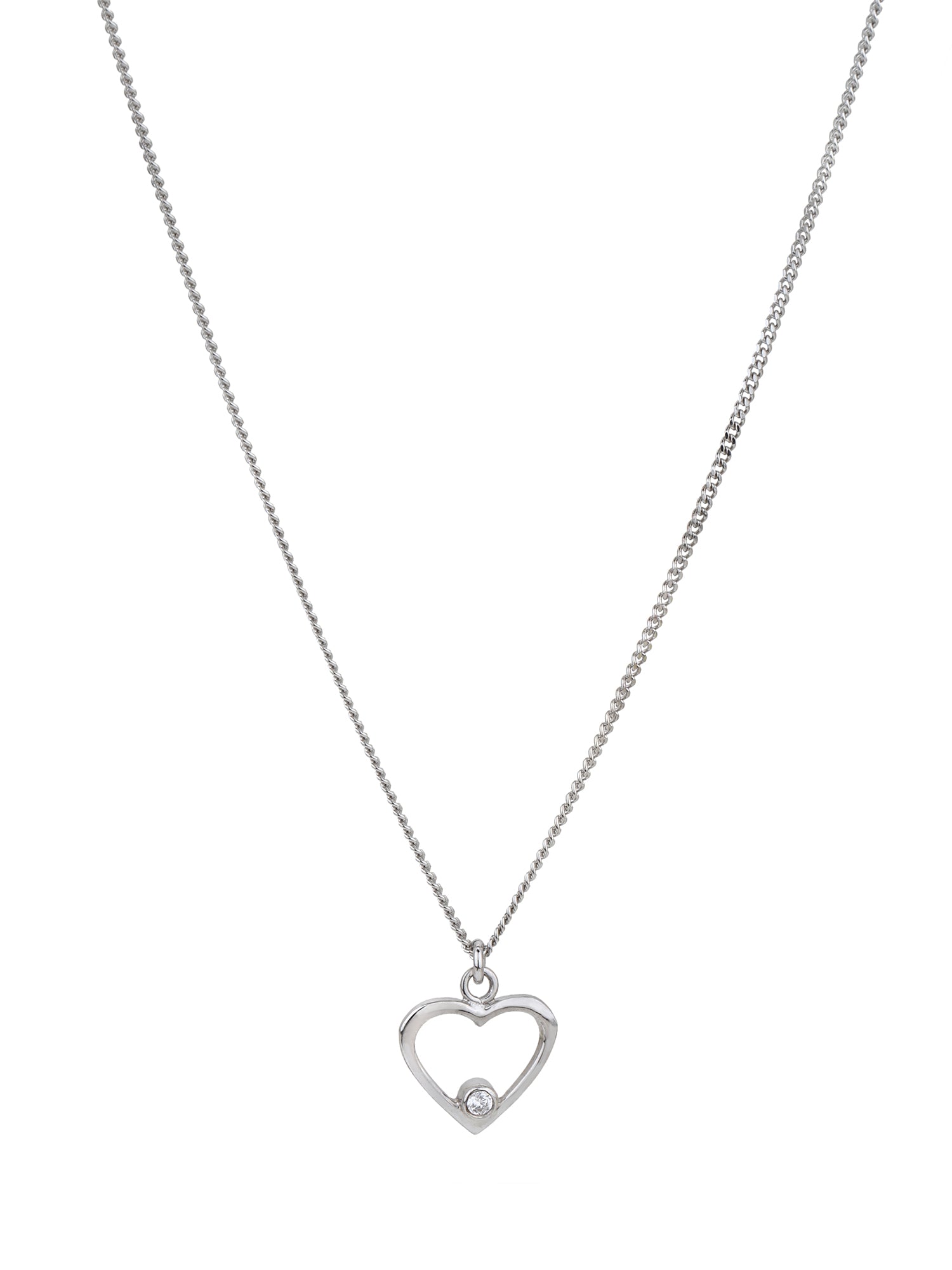 925 Sterling Silver Rhodium Plated with CZ Heart Pendant with Chain