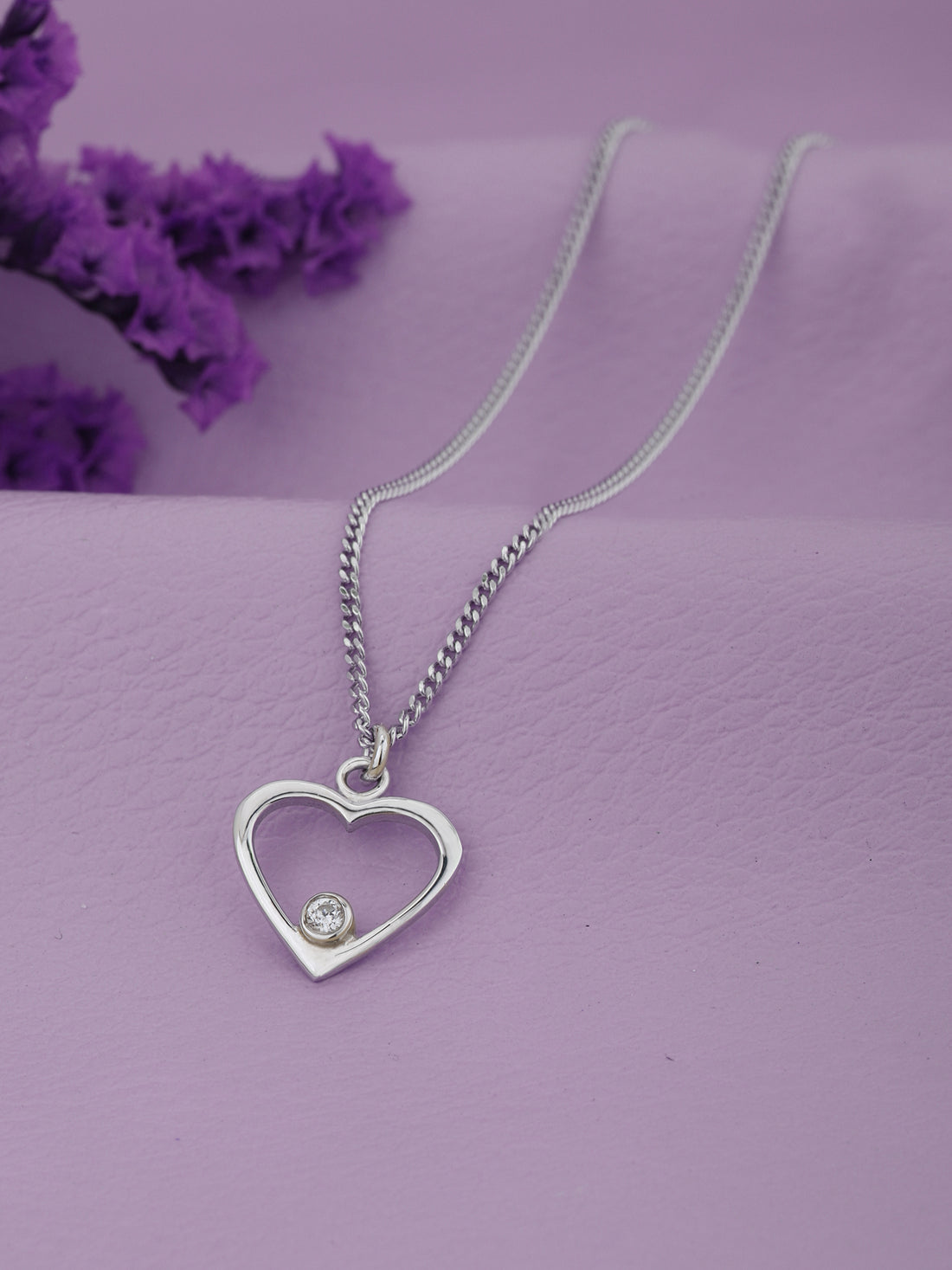 925 Sterling Silver Rhodium Plated with CZ Heart Pendant with Chain