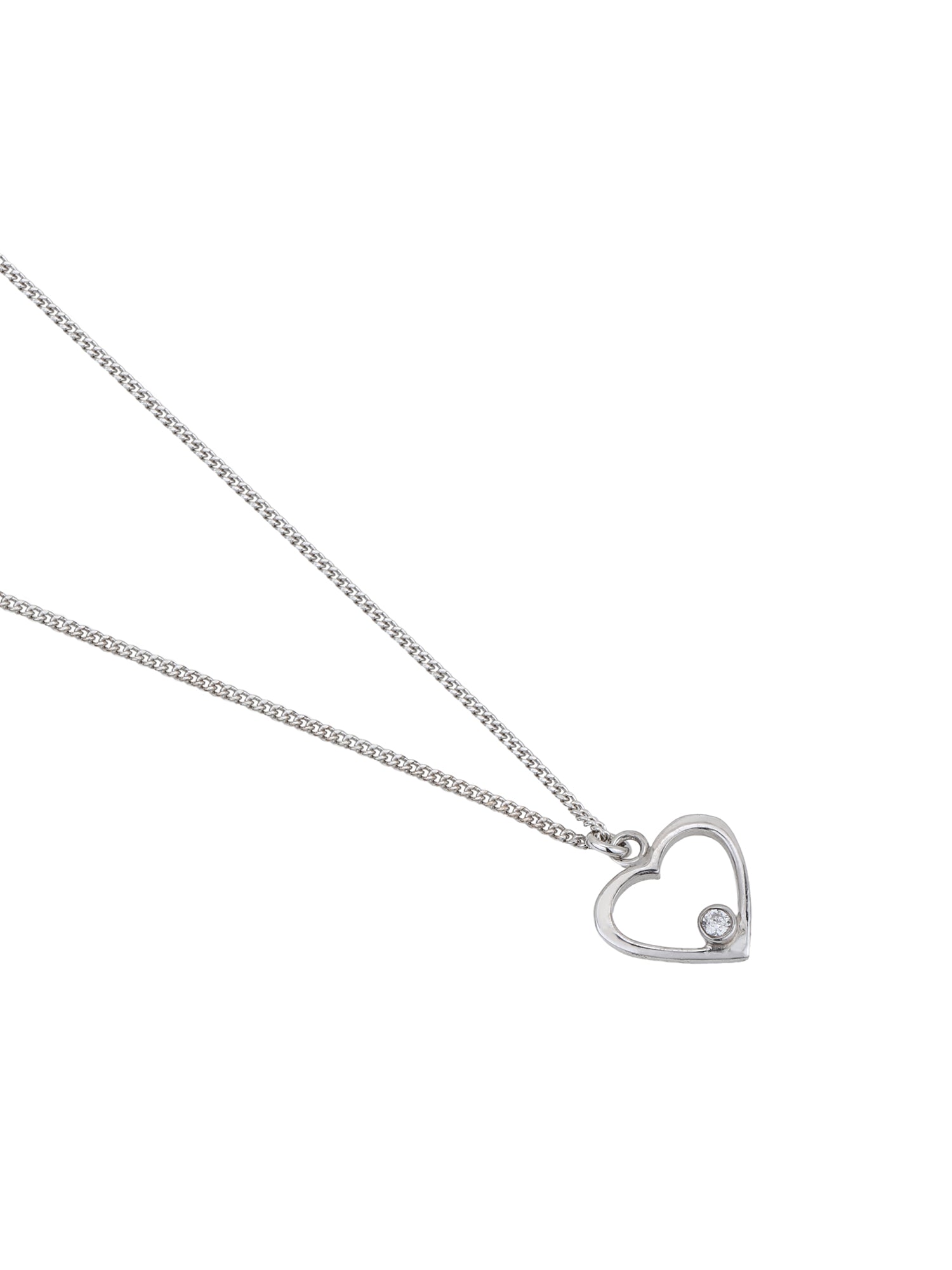 925 Sterling Silver Rhodium Plated with CZ Heart Pendant with Chain