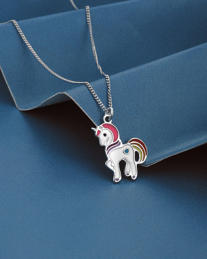 925 Sterling Silver Rhodium Plated with Enamel Unicorn Necklace