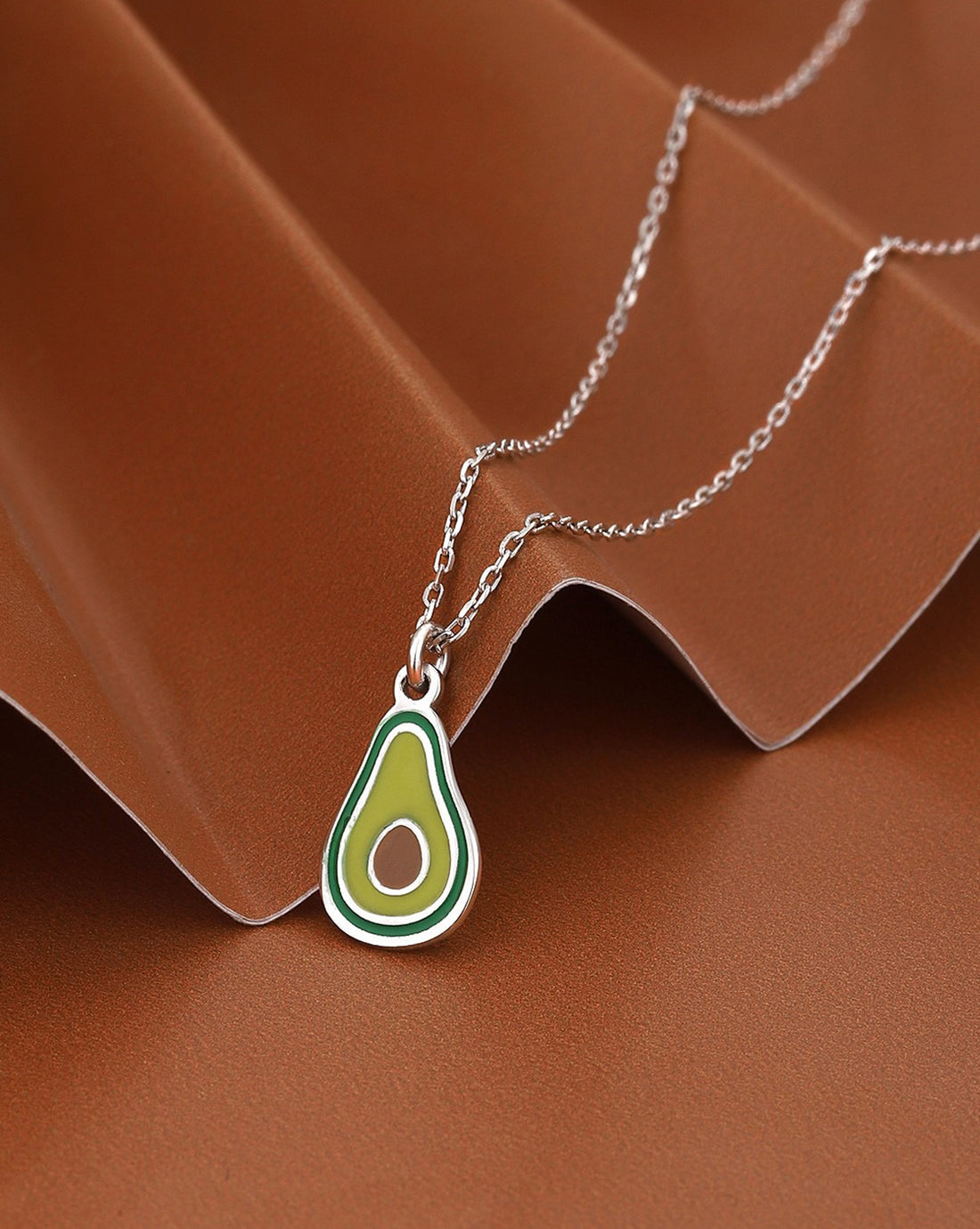 925 Sterling Silver Rhodium Plated Enamel Avocado Necklace