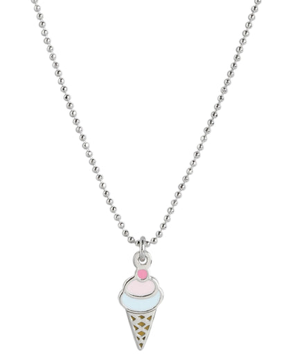 925 Sterling Silver Rhodium Plated with Enamel Ice Cream Cone Necklace