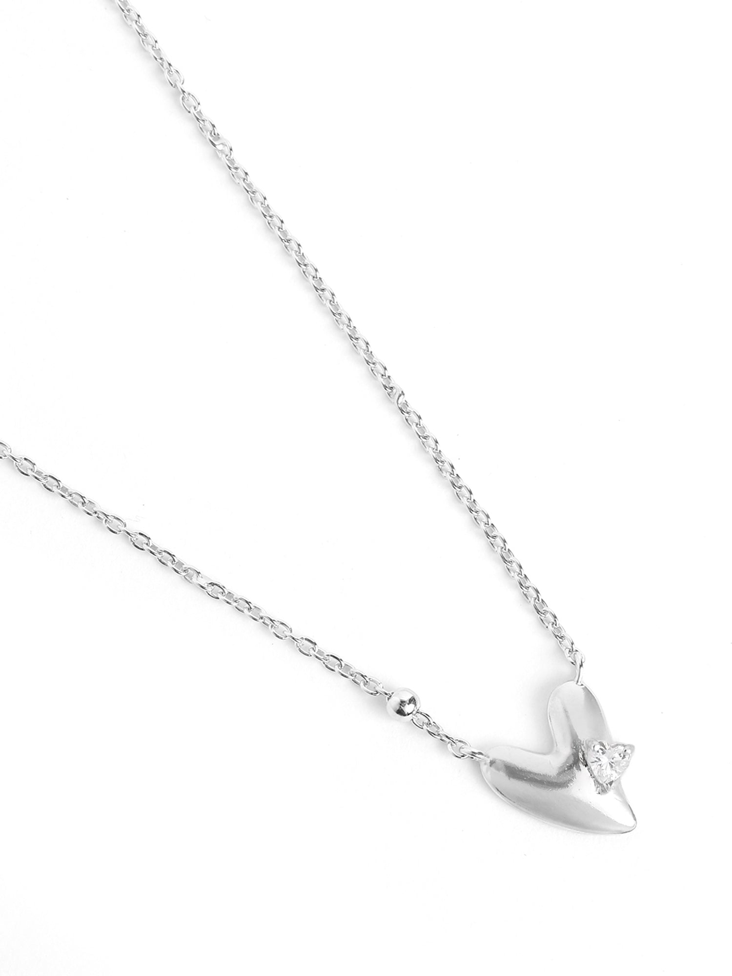 925 Sterling Silver Rhodium Plated CZ Heart Necklace