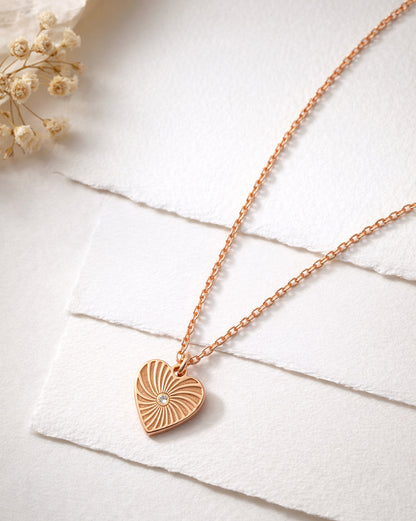 925 Sterling Silver 18kt Rose Gold Plated CZ Heart Pendant and Chain