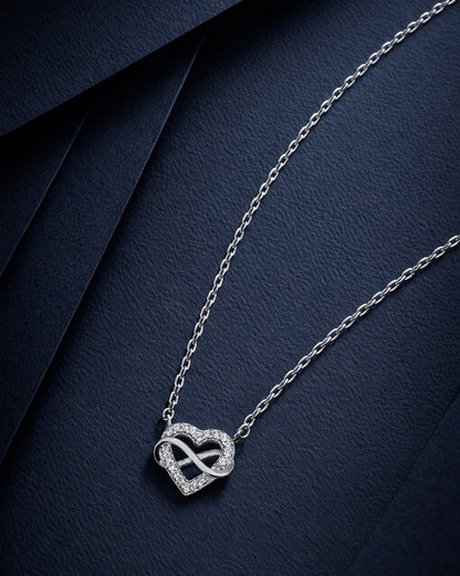 925 Sterling Silver Rhodium Plated CZ Heart with Infinity Necklace