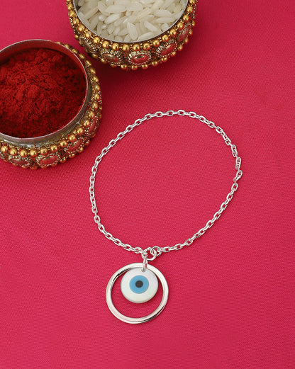 Carlton London Men Silver-Toned Blue 925 Sterling Silver Lumba Rakhi