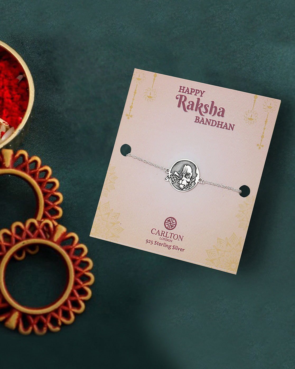 925 Sterling Silver Engrave and Silver Plated Lord Angry Hanuman Oxidised Rakhi