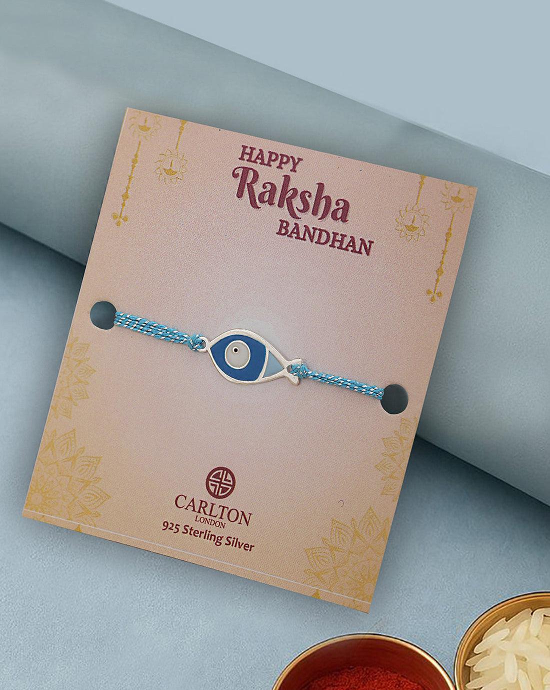 925 Pure Sterling Silver Enamel and Silver Plated Evil Eye Rakhi
