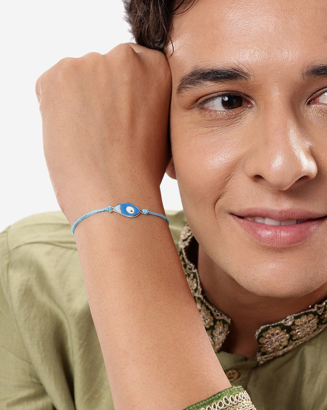 925 Pure Sterling Silver Enamel and Silver Plated Evil Eye Rakhi