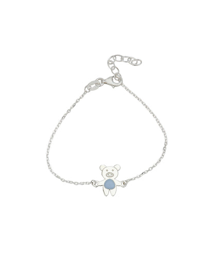 925 Pure Sterling Silver Enamel and Silver Plated Teddy Bear Charm Rakhi