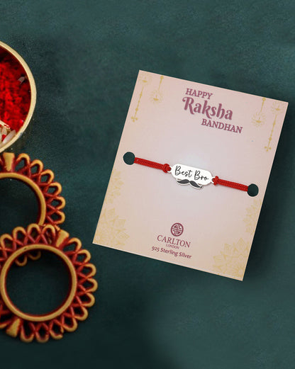 925 Pure Sterling Silver Engrave Best Brother and Silver Plated Enamel Mustache Rakhi