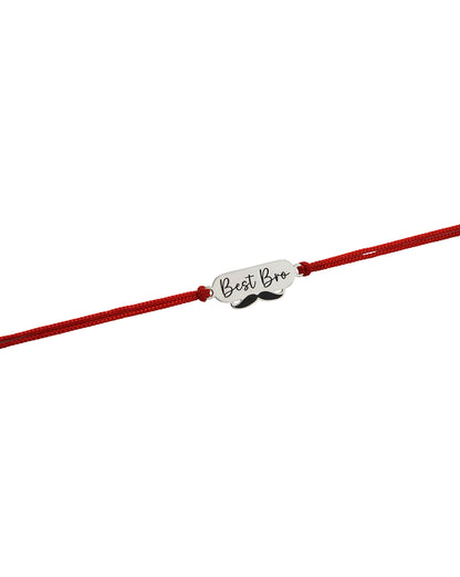 925 Pure Sterling Silver Engrave Best Brother and Silver Plated Enamel Mustache Rakhi