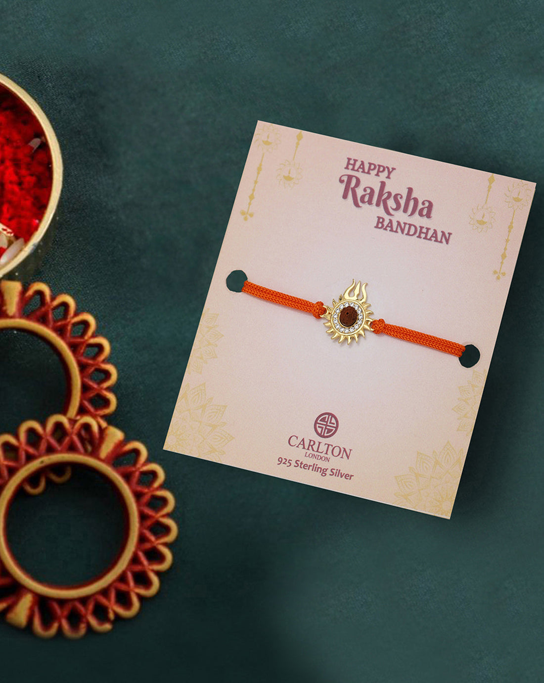 925 Sterling Silver 18kt Gold Plated and SUN-Trishul-Rudraksha Rakhi for men