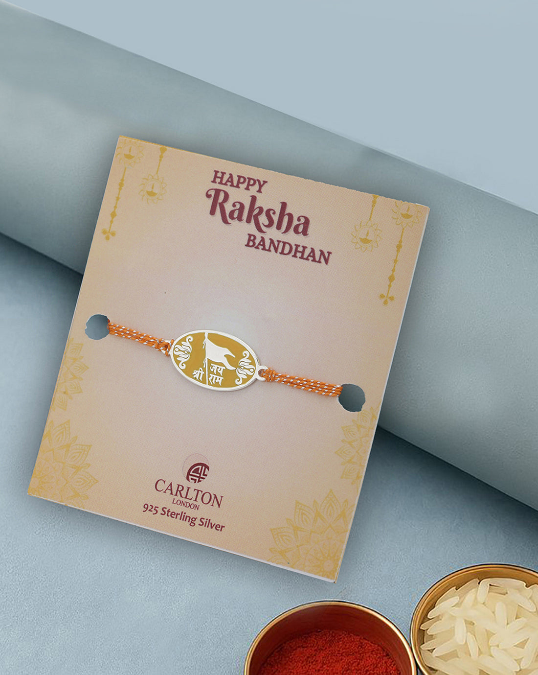 925 Sterling Silver Rhodium Plated Enamel Jai Shree Ram Rakhi for men