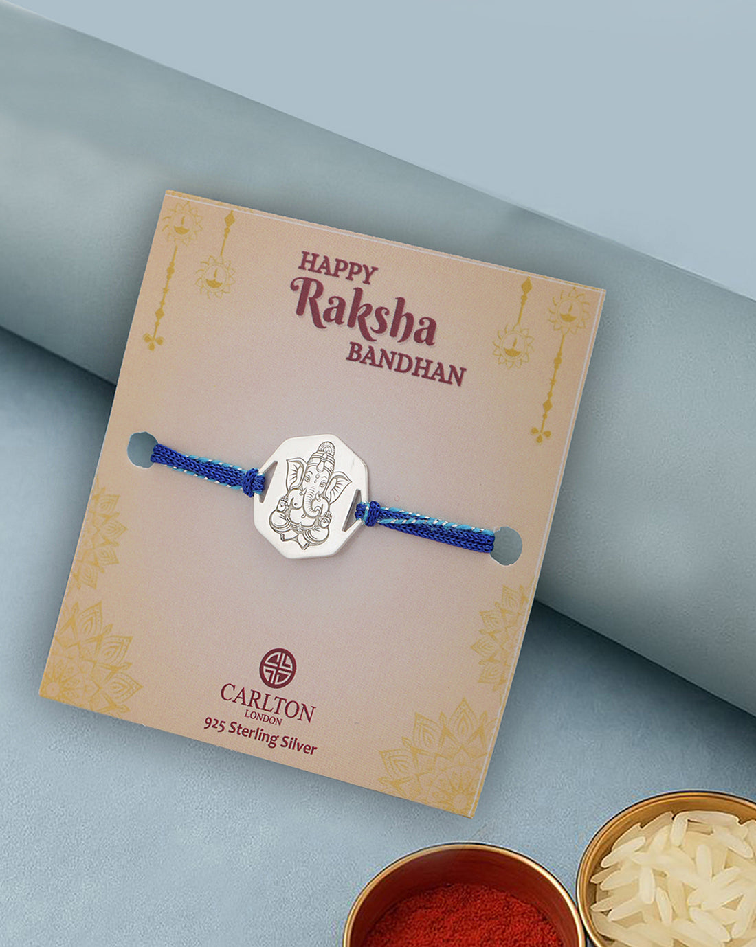 925 Sterling Silver Rhodium Plated Engrave Lord Ganesha Rakhi for men
