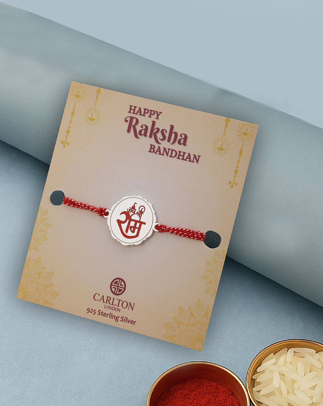 925 Sterling Silver Rhodium Plated Enamel Jai Shree Ram Rakhi for men