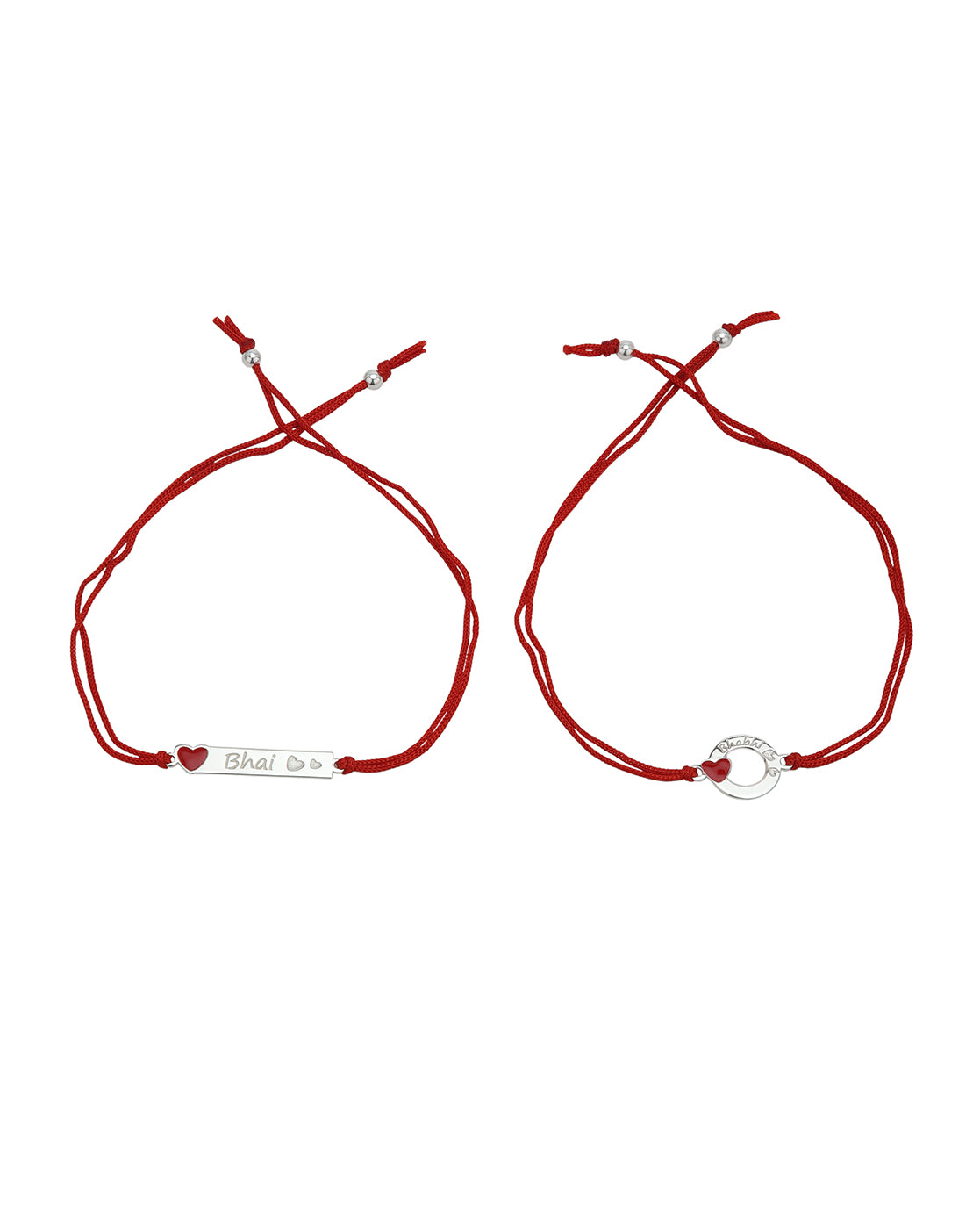 925 Sterling Silver Rhodium Plated Enamel Heart Bhai Bhabhi Rakhi set of 2