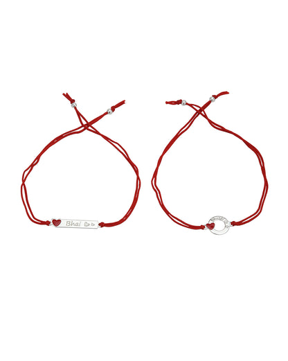925 Sterling Silver Rhodium Plated Enamel Heart Bhai Bhabhi Rakhi set of 2