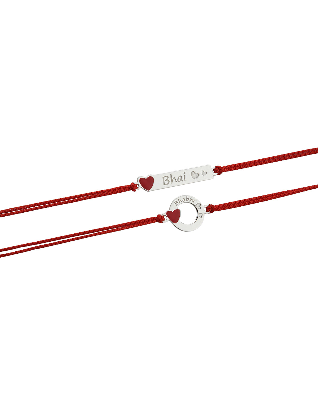 925 Sterling Silver Rhodium Plated Enamel Heart Bhai Bhabhi Rakhi set of 2