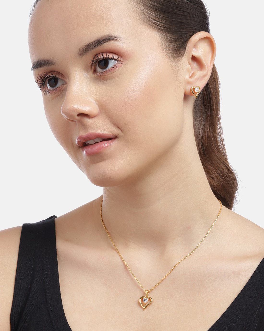 925 Sterling Silver 18kt Gold Plated with CZ Heart Necklace and Earring for women