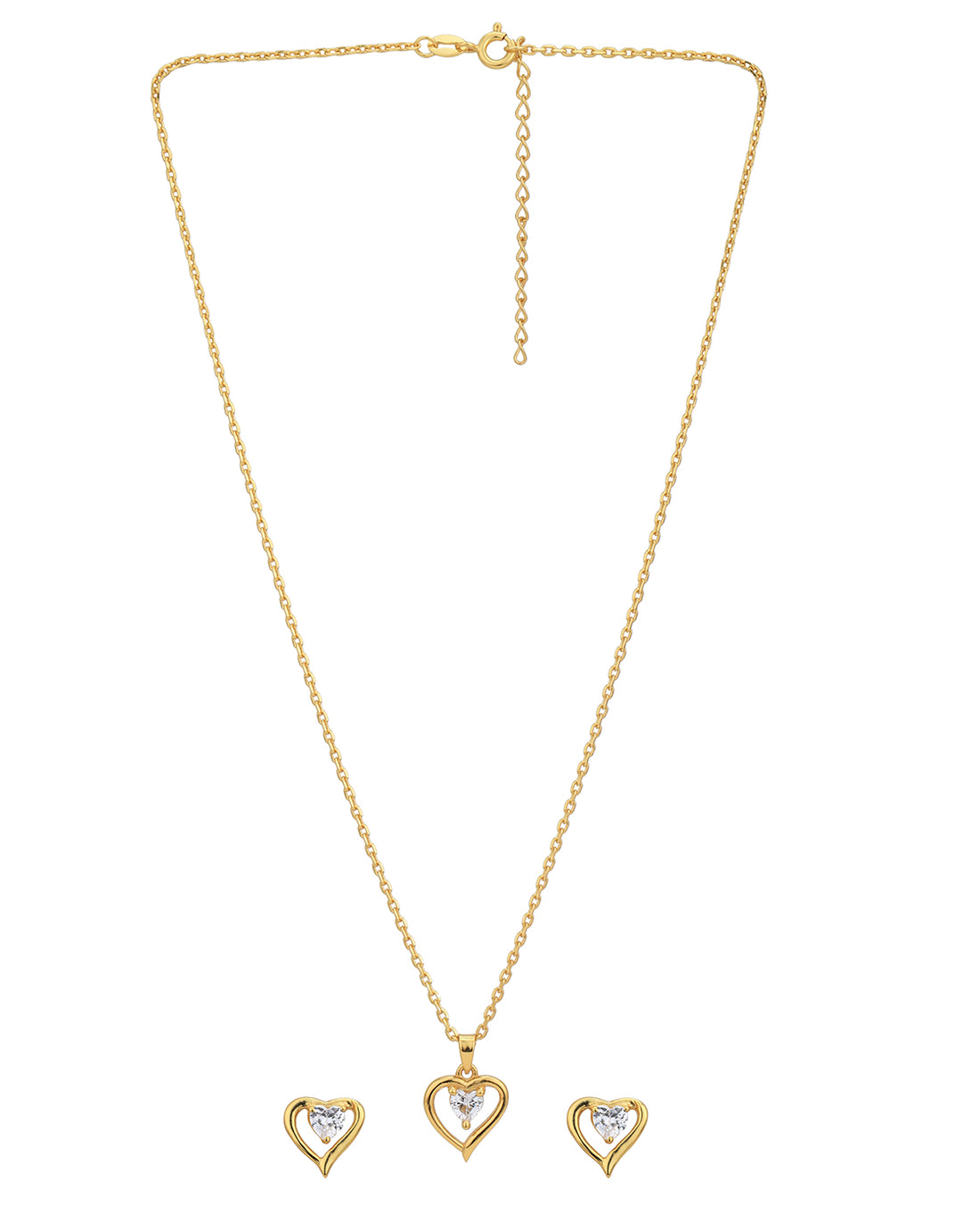 925 Sterling Silver 18kt Gold Plated with CZ Heart Necklace and Earring for women