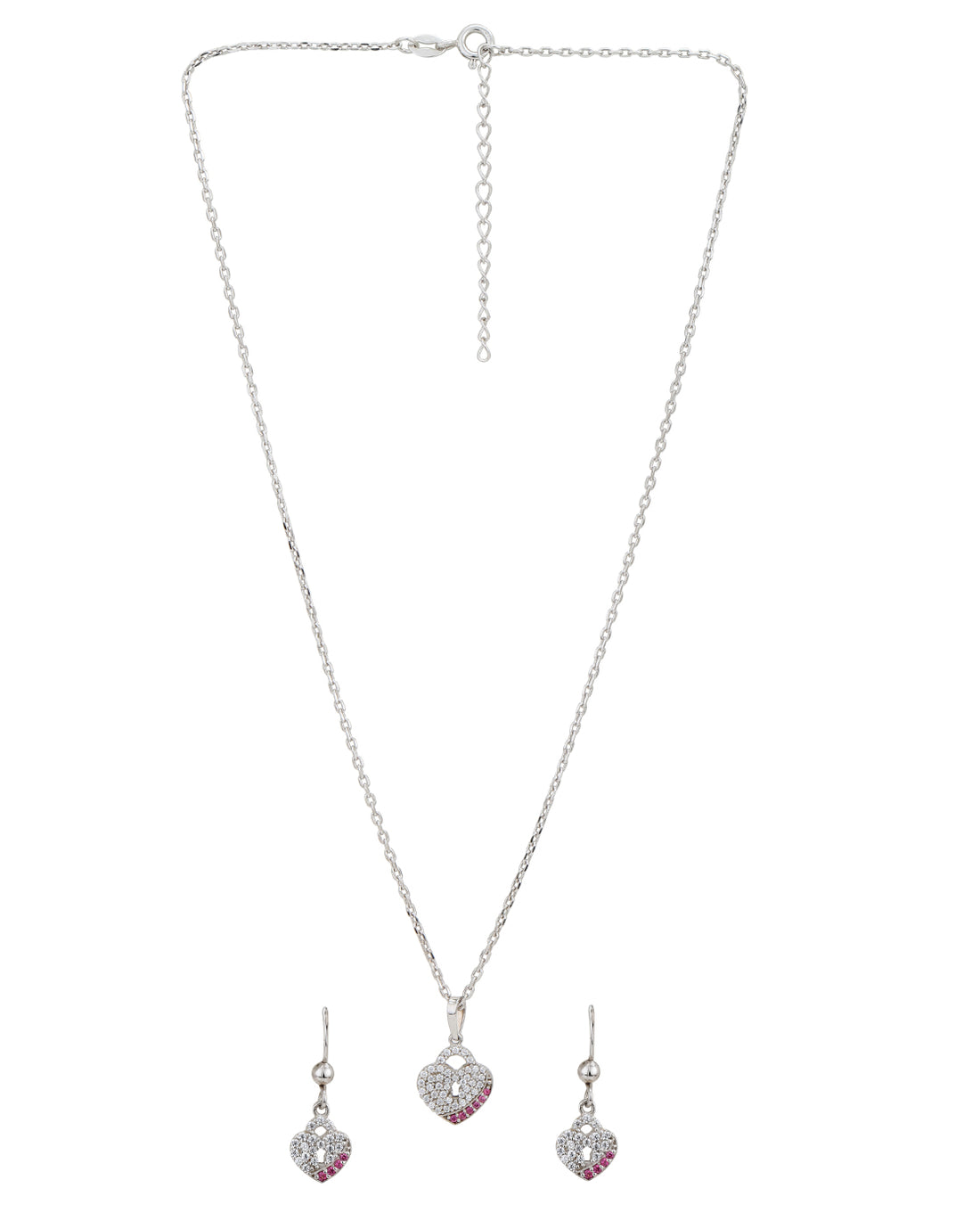 925 Sterling Silver Rhodium Plated with CZ Heart Necklace and Earring for women