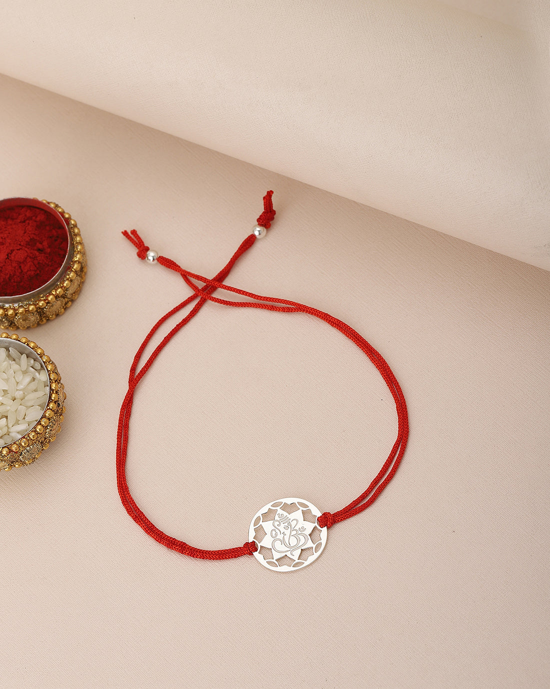 Carlton London Men Silver-Toned Red Ethnic 925 Sterling Silver Rakhi