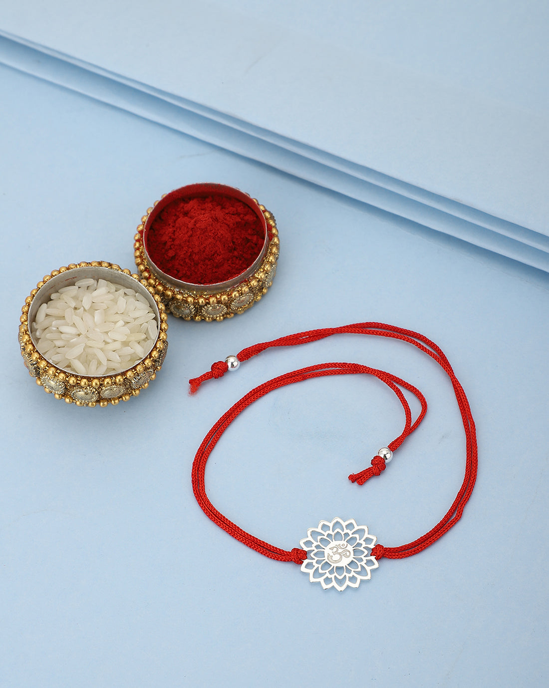 Carlton London Men Silver-Toned Red Ethnic 925 Sterling Silver Rakhi