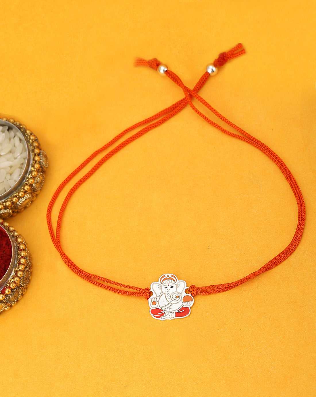 Carlton London 925 Sterling Silver Orange Lord Ganesh Rakhi