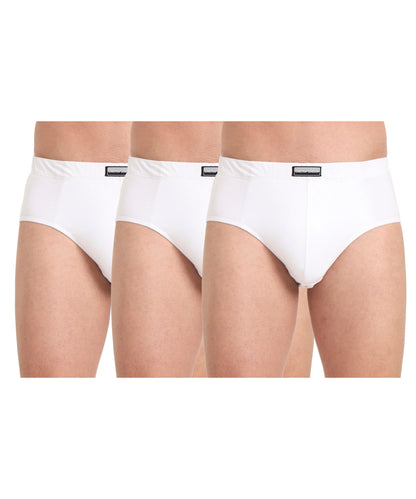 Brief White Pack of 3  Cotton Spandex Fabric with Classic Fit Style 001