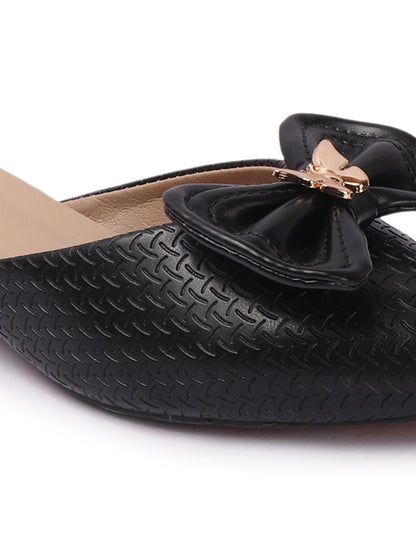 Elegant Textured Mules with Bow and Block Heel