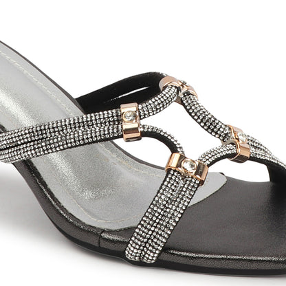 Women Square Toe Embellished Party Stiletto Sandals