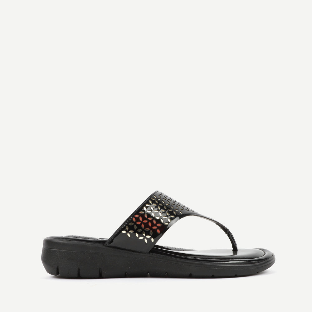 Carlton London sandals in black colour with fax leather. 