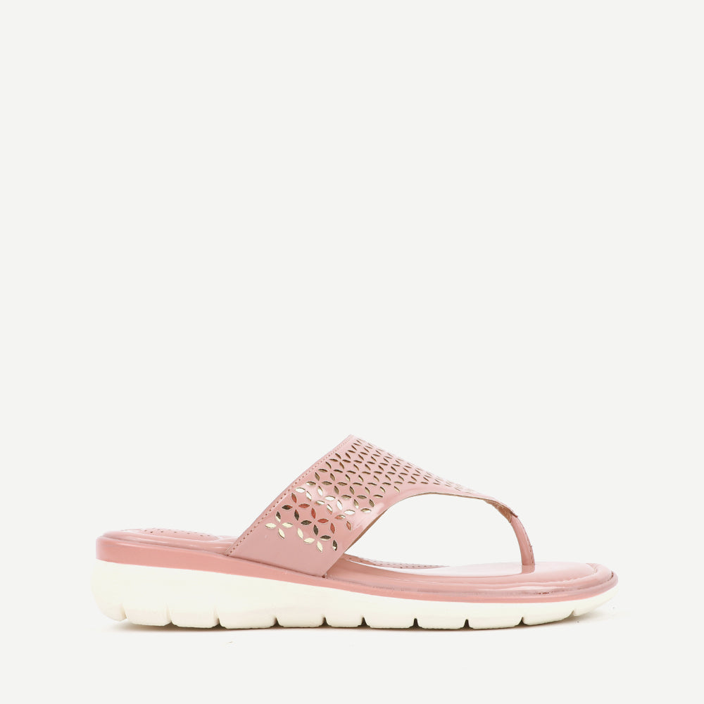 Carlton London sandals in nude pink colour with fax leather.