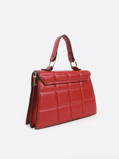 Carlton London red sling bag with quilting detail and chain strap.