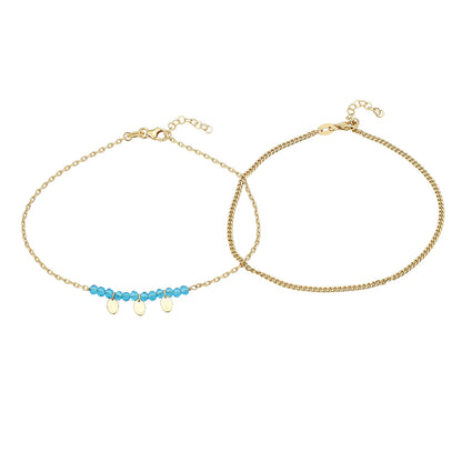 Carlton London Gold-Plated Set Of 2 Green Beads Anklet For Women