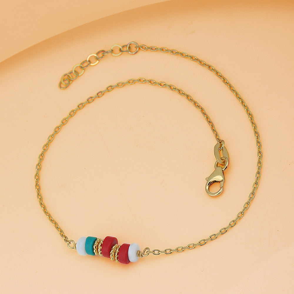 Carlton London Gold-Plated Multi Color Stone Anklet For Women