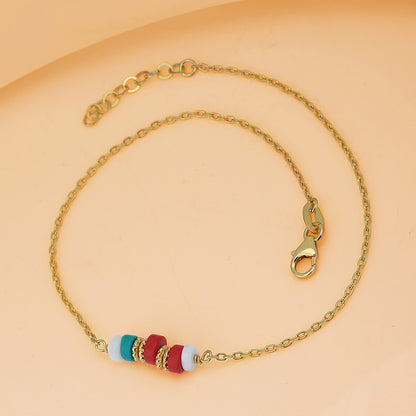 Carlton London Gold-Plated Multi Color Stone Anklet For Women