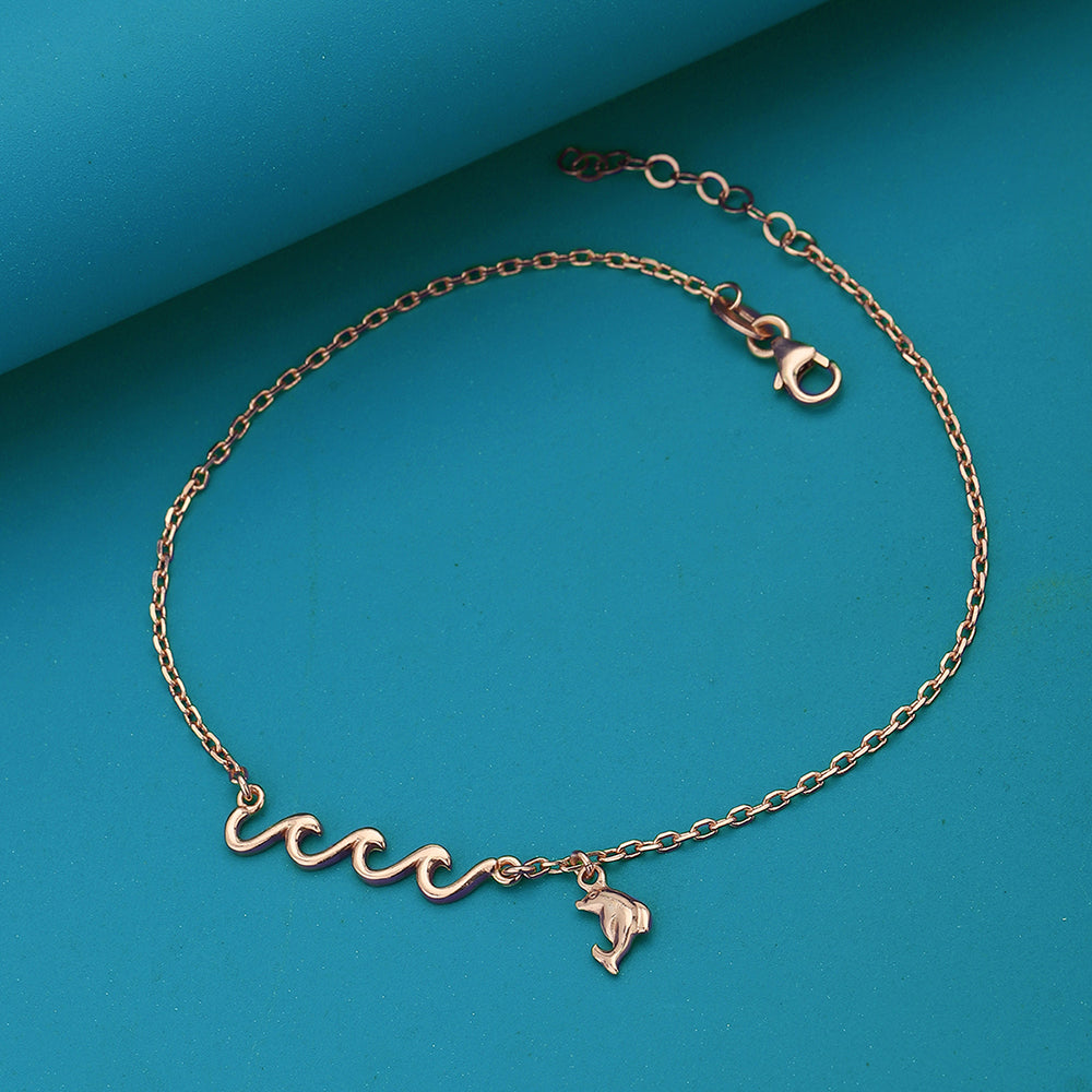 Carlton London Rose Gold-Plated Dolphin Shape Anklet For Women