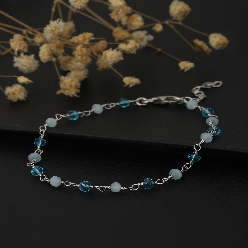 Women Silver-Toned &amp; Turquoise Blue Brass Rhodium-Plated Charm Braceletfjb3803