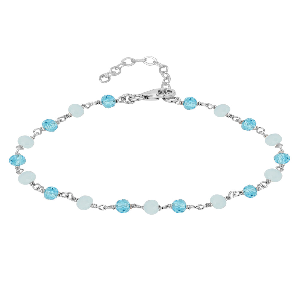 Women Silver-Toned & Turquoise Blue Brass Rhodium-Plated Charm Braceletfjb3803