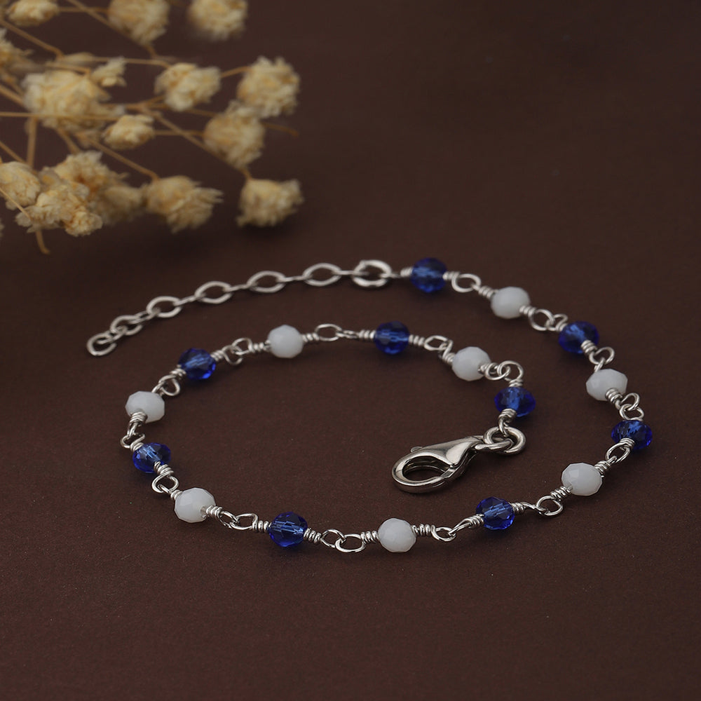 Women Silver-Toned &amp; Blue Brass Rhodium-Plated Charm Braceletfjb3808