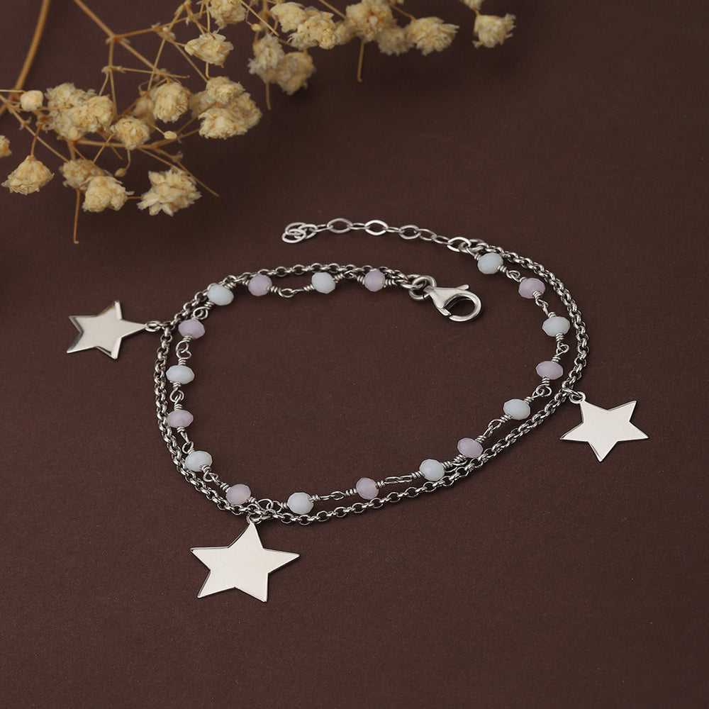 Women Silver-Toned &amp; White Brass Rhodium-Plated Charm Braceletfjb3811