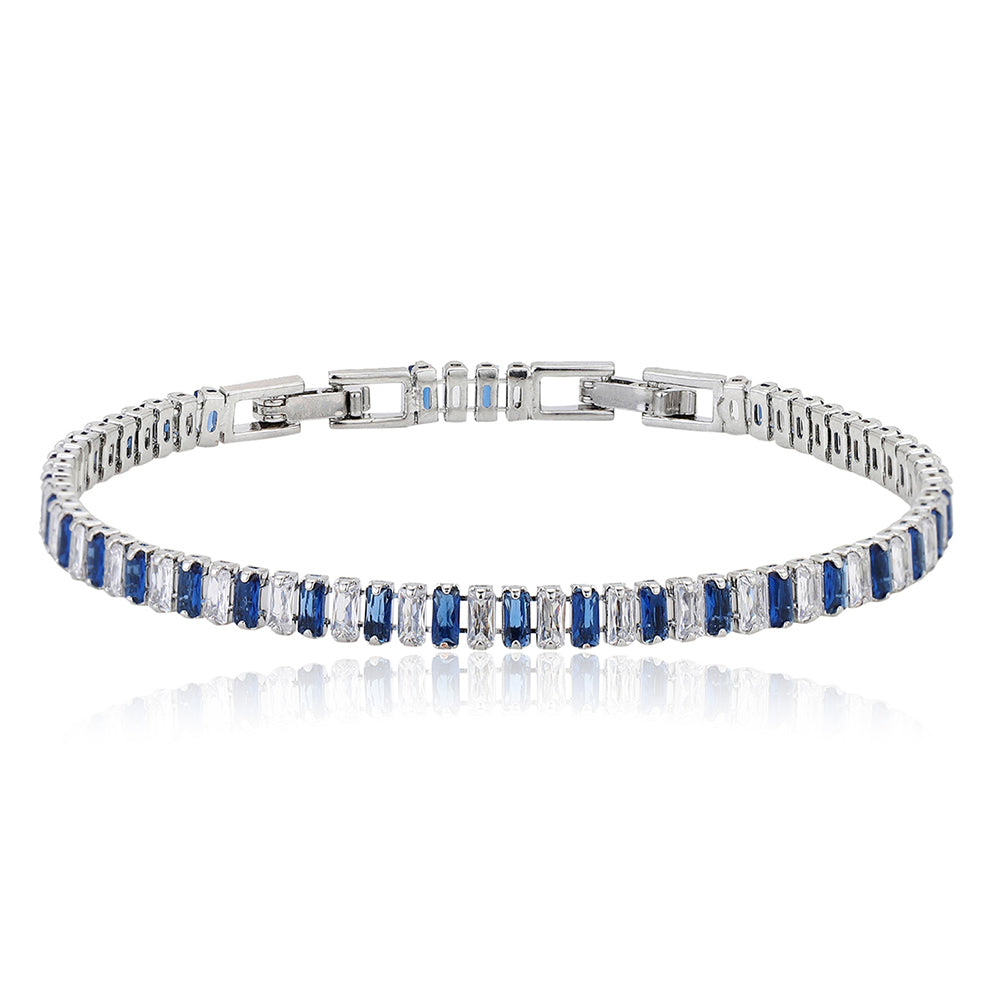 Carlton London Premium Jwlry-Silver & Blue Toned Cz Studded Rhodium-Plated Wraparound Adjustable Bracelet Fjb4176