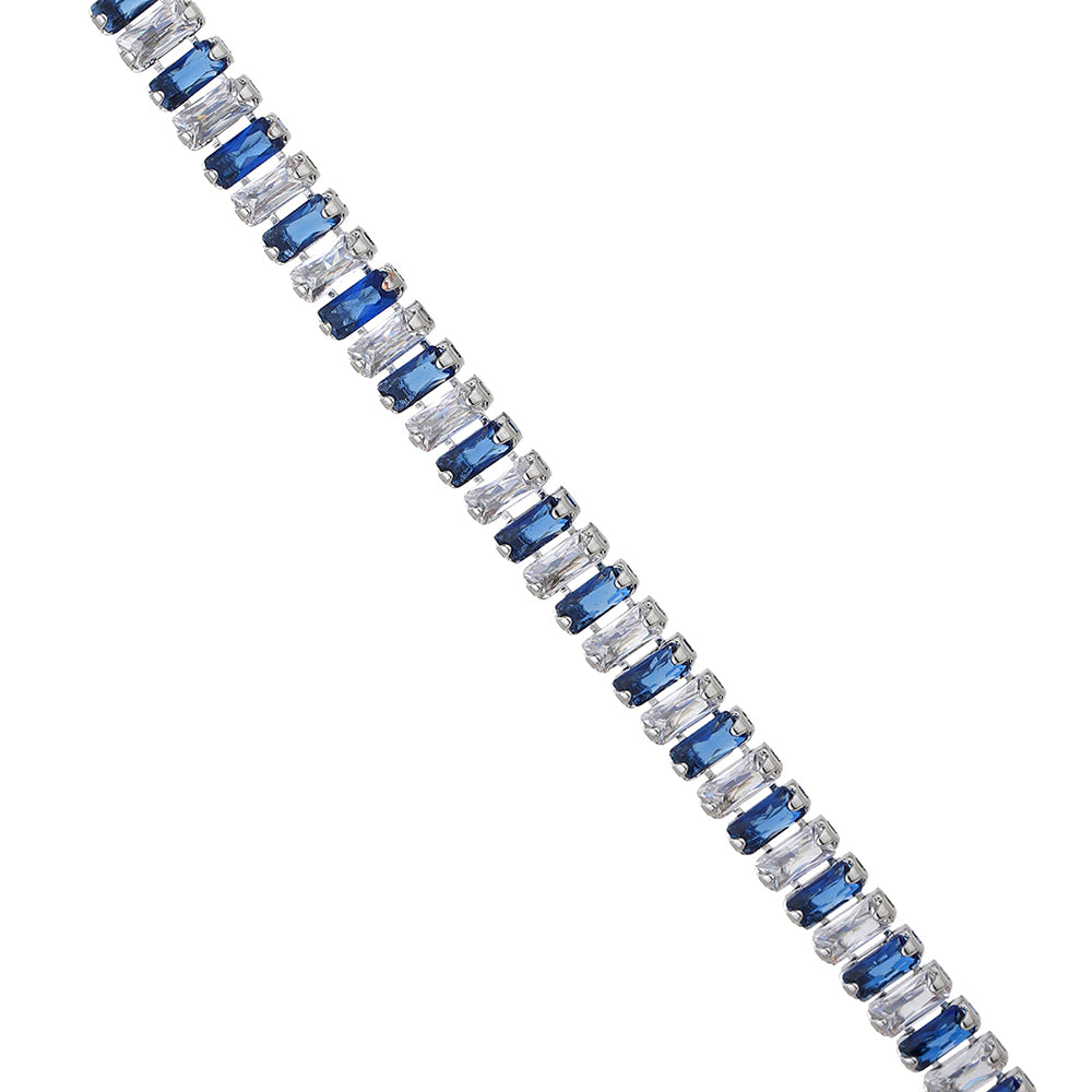 Carlton London Premium Jwlry-Silver &amp; Blue Toned Cz Studded Rhodium-Plated Wraparound Adjustable Bracelet Fjb4176