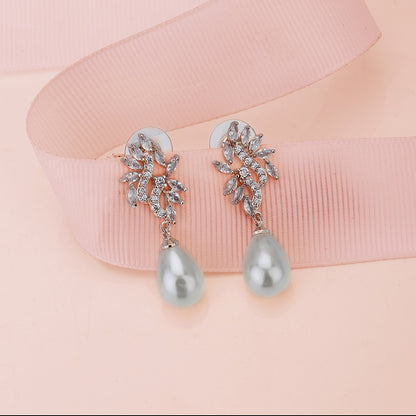 Carlton London Premium Jwlry-Rose Gold &amp; White Toned Pearls Studded Rose Gold-Plated Contemporary Handcrafted Drop Earrings Fje4113